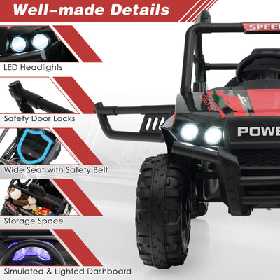 12V Kids UTV Ride on Car with 2.4G Remote Control Music and LED Lights-Red