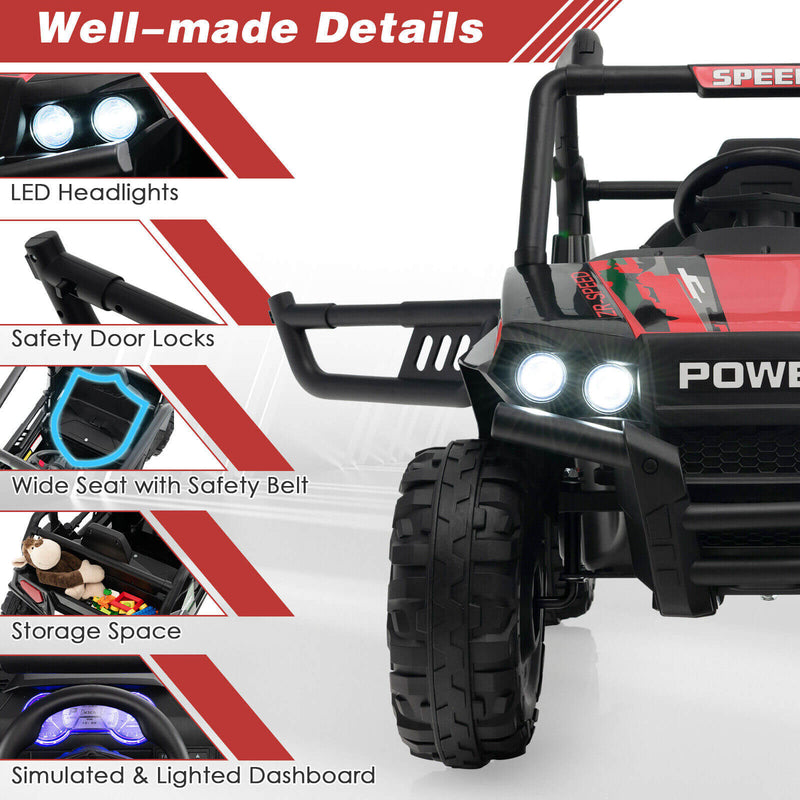 12V Kids UTV Ride on Car with 2.4G Remote Control Music and LED Lights-Red