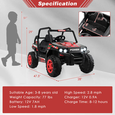 12V Kids UTV Ride on Car with 2.4G Remote Control Music and LED Lights-Red