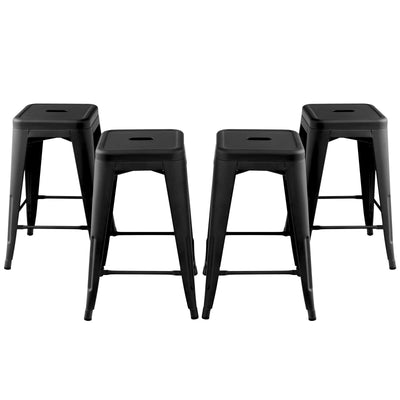 24 Inch Set of 4 Tolix Style Counter Height Barstool Stackable Chair-Black