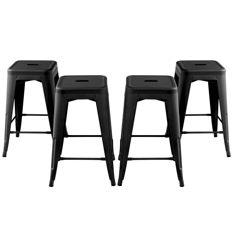 24 Inch Set of 4 Tolix Style Counter Height Barstool Stackable Chair-Black