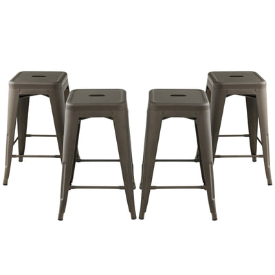 24 Inch Set of 4 Tolix Style Counter Height Barstool Stackable Chair-Gun