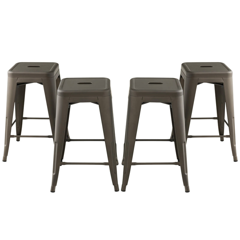 24 Inch Set of 4 Tolix Style Counter Height Barstool Stackable Chair-Gun