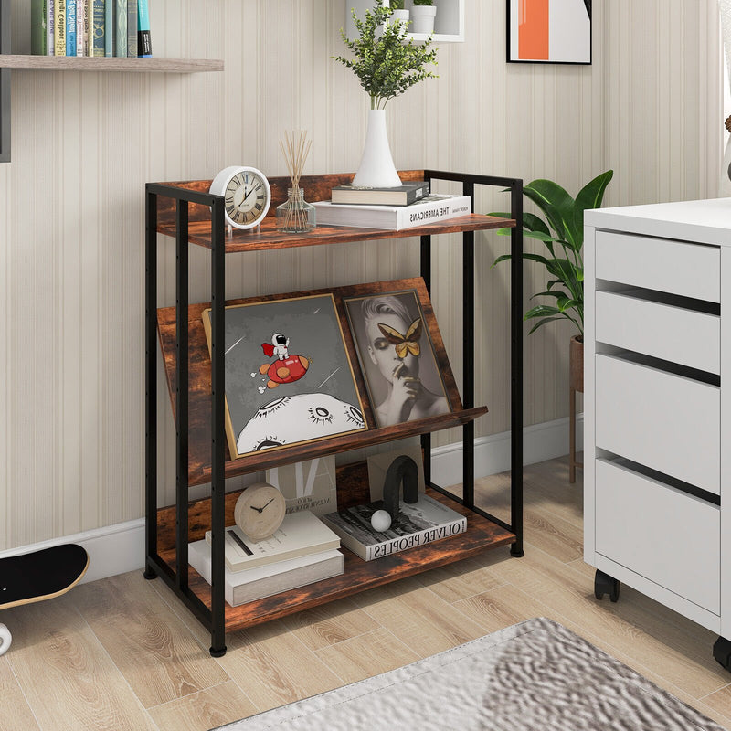 *3/5-Tier Industrial Bookshelf Storage Shelf Display Rack with Adjustable Shelves - 3-Tier