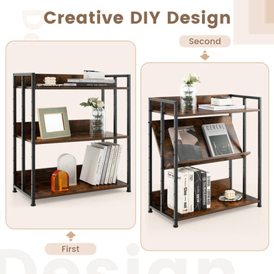 *3/5-Tier Industrial Bookshelf Storage Shelf Display Rack with Adjustable Shelves - 3-Tier