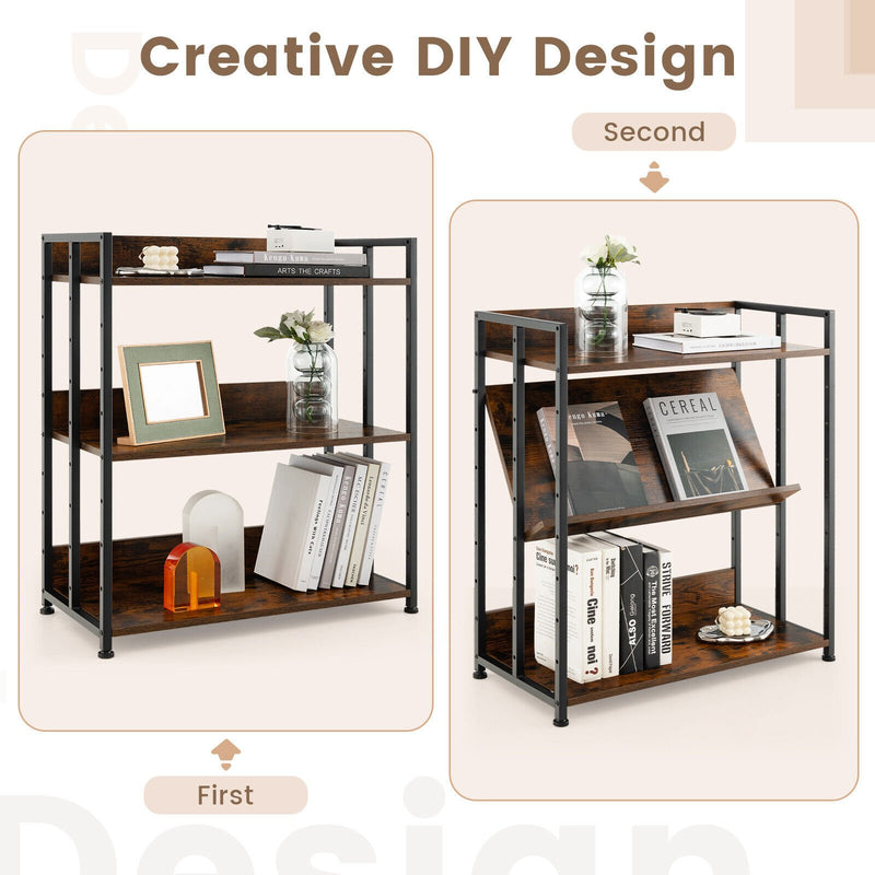 *3/5-Tier Industrial Bookshelf Storage Shelf Display Rack with Adjustable Shelves - 3-Tier