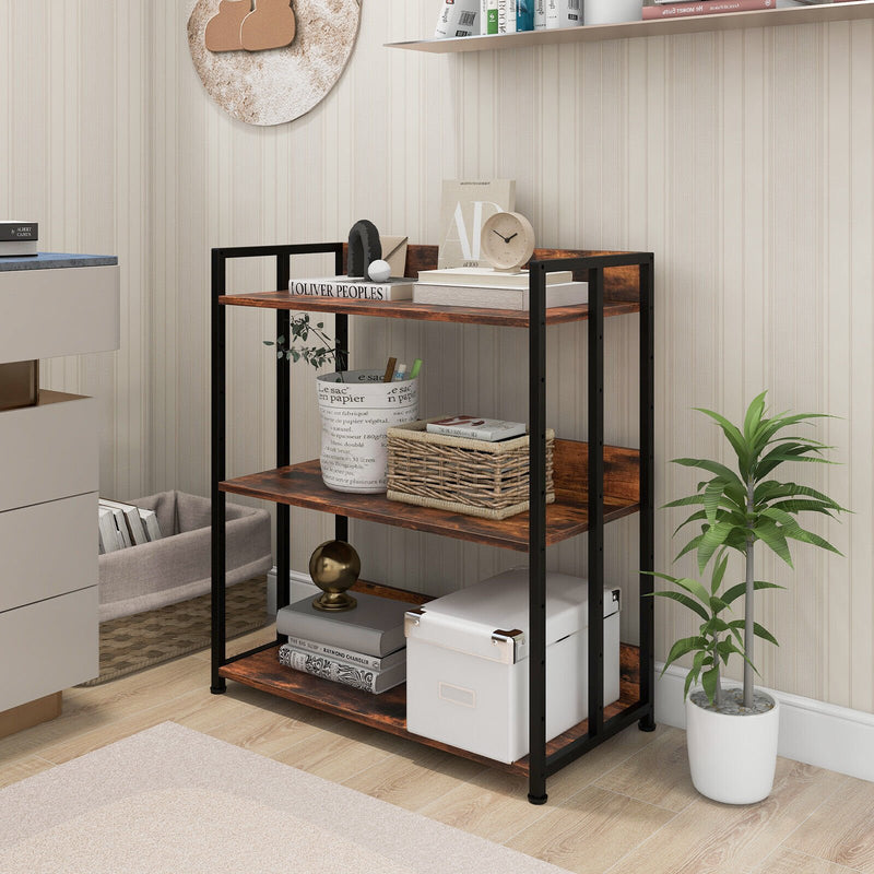 *3/5-Tier Industrial Bookshelf Storage Shelf Display Rack with Adjustable Shelves - 3-Tier