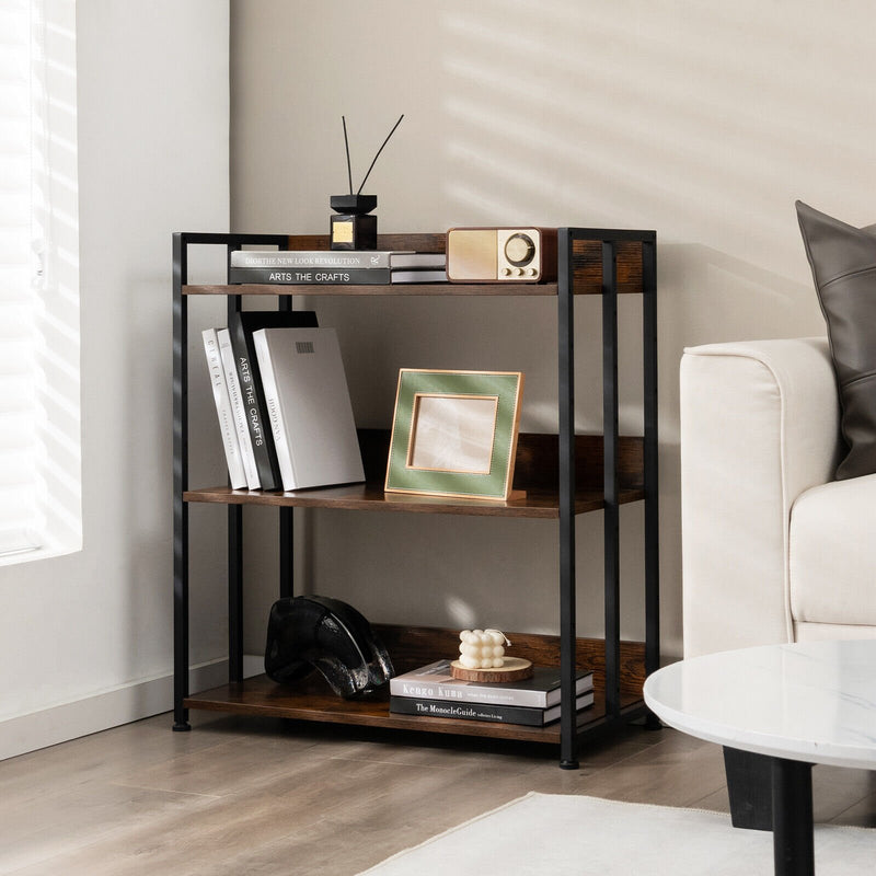 *3/5-Tier Industrial Bookshelf Storage Shelf Display Rack with Adjustable Shelves - 3-Tier