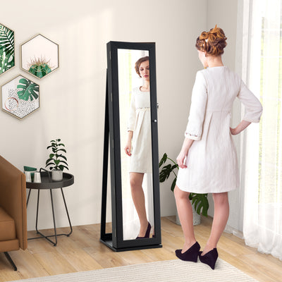 Standing Lockable Jewelry Storage Organizer with Full-Length Mirror-Black