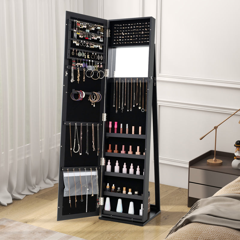 Standing Lockable Jewelry Storage Organizer with Full-Length Mirror-Black