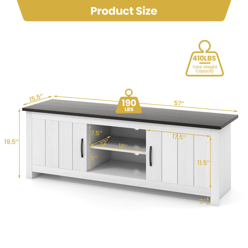 TV Stand with 2 Cabinets and Open Shelves for TVs up to 65 Inches-Black