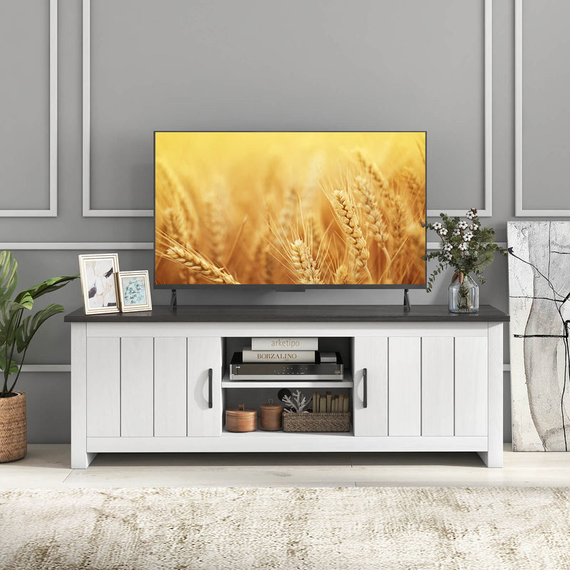TV Stand with 2 Cabinets and Open Shelves for TVs up to 65 Inches-Black