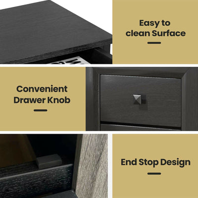 2 Pieces Multipurpose Retro Nightstand with 2 Drawers-Black