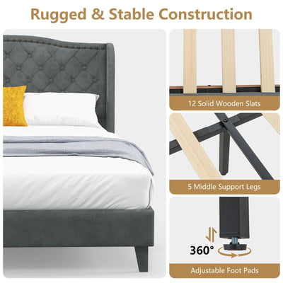 Full/Queen Size Upholstered Platform Bed Frame with Button Tufted Headboard-Queen Size
