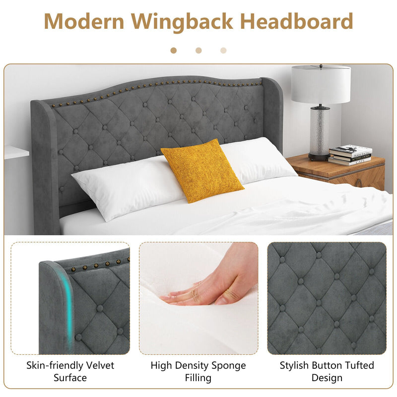 Full/Queen Size Upholstered Platform Bed Frame with Button Tufted Headboard-Queen Size