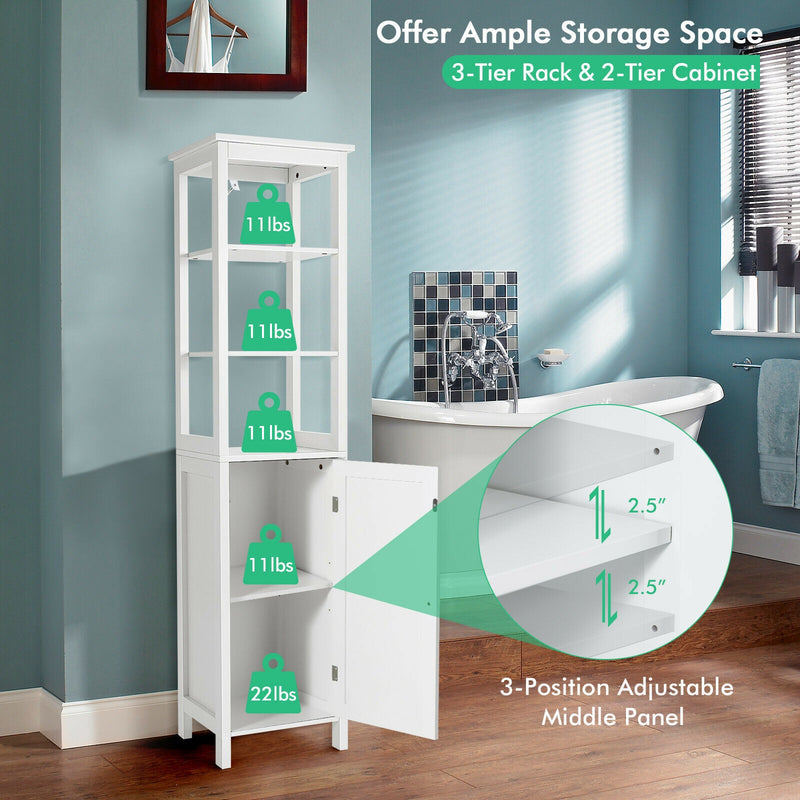 Freestanding Storage Cabinet With 3-Tier Shelf and Door for Bathroom-White