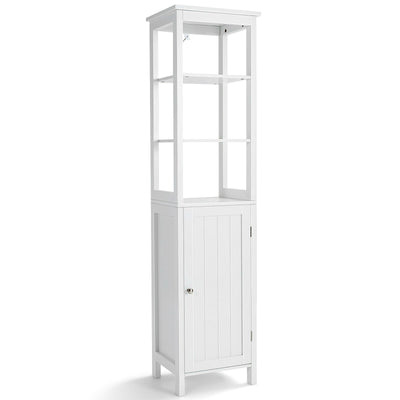 Freestanding Storage Cabinet With 3-Tier Shelf and Door for Bathroom-White