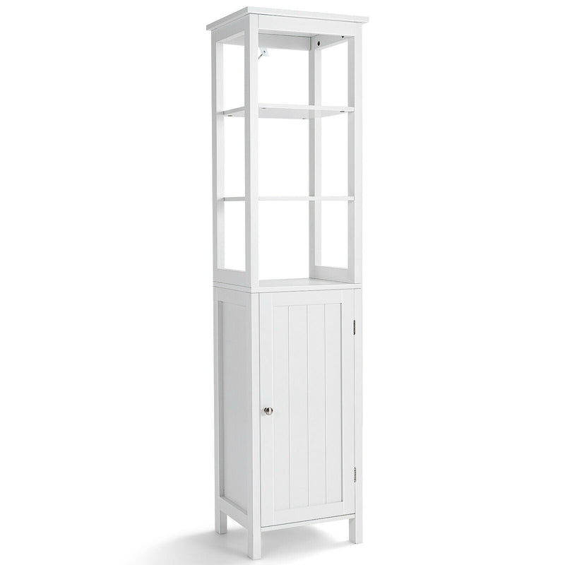 Freestanding Storage Cabinet With 3-Tier Shelf and Door for Bathroom-White