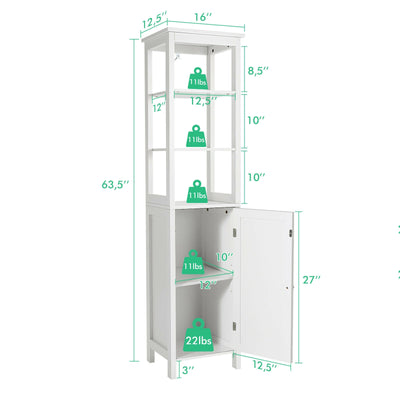 Freestanding Storage Cabinet With 3-Tier Shelf and Door for Bathroom-White