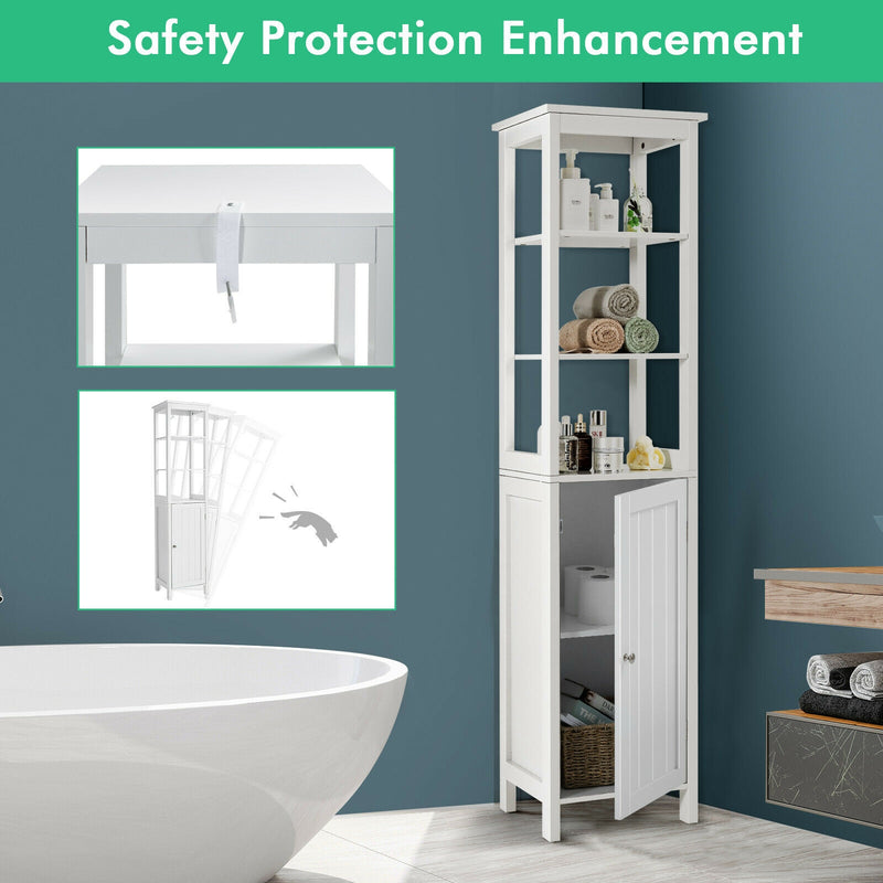 Freestanding Storage Cabinet With 3-Tier Shelf and Door for Bathroom-White
