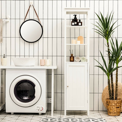 Freestanding Storage Cabinet With 3-Tier Shelf and Door for Bathroom-White