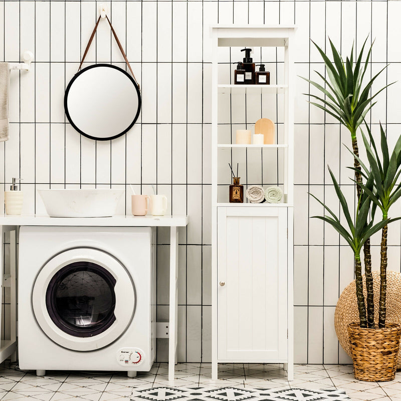 Freestanding Storage Cabinet With 3-Tier Shelf and Door for Bathroom-White