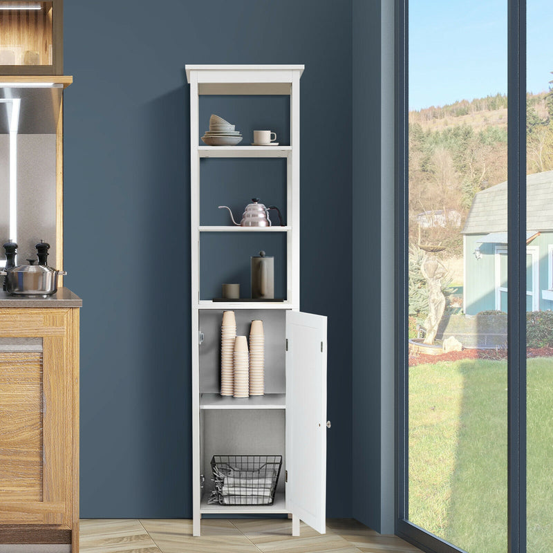 Freestanding Storage Cabinet With 3-Tier Shelf and Door for Bathroom-White