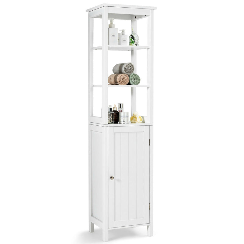 Freestanding Storage Cabinet With 3-Tier Shelf and Door for Bathroom-White