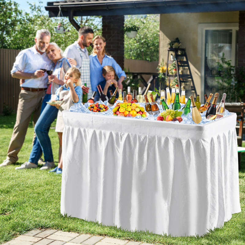 4 Feet Plastic Party Ice Folding Table with Matching Skirt-White