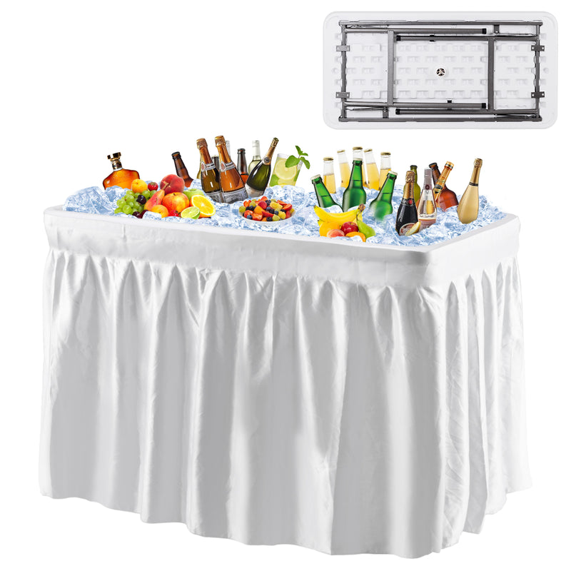 4 Feet Plastic Party Ice Folding Table with Matching Skirt-White