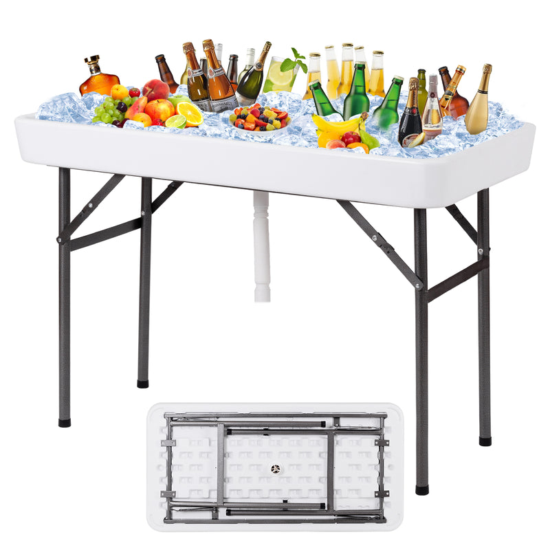 4 Feet Plastic Party Ice Folding Table with Matching Skirt-White