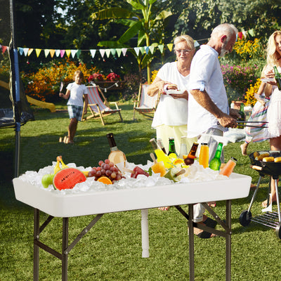 4 Feet Plastic Party Ice Folding Table with Matching Skirt-White