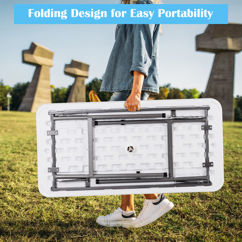 4 Feet Plastic Party Ice Folding Table with Matching Skirt-White