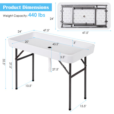 4 Feet Plastic Party Ice Folding Table with Matching Skirt-White
