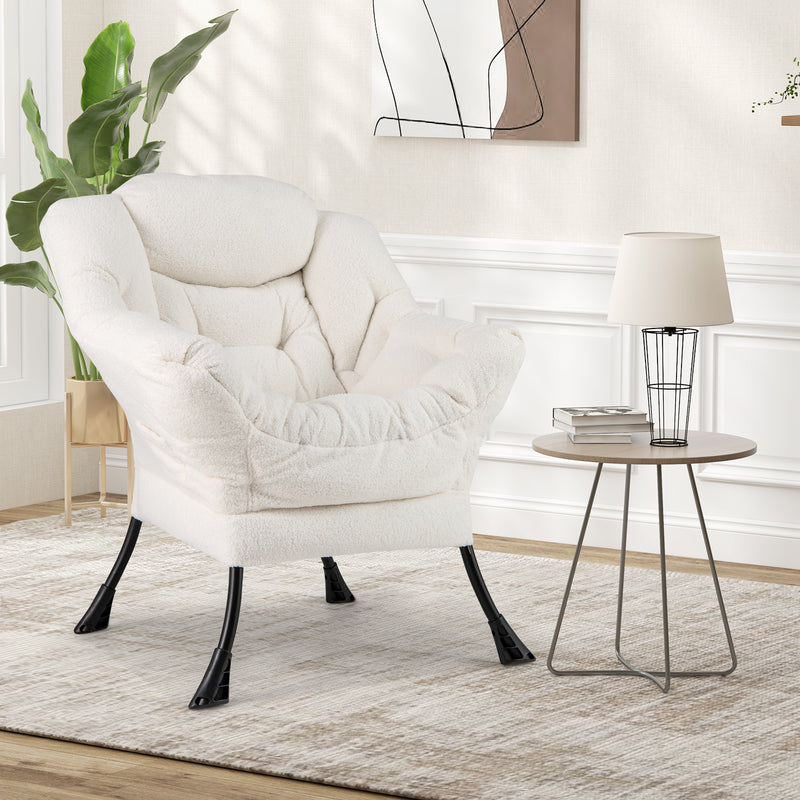 Sherpa Upholstered Accent Chair with Cozy Head Pillow-Beige