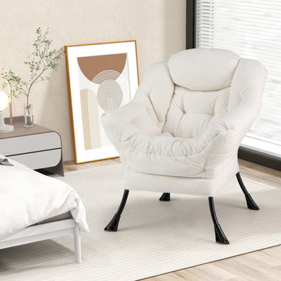 Sherpa Upholstered Accent Chair with Cozy Head Pillow-Beige