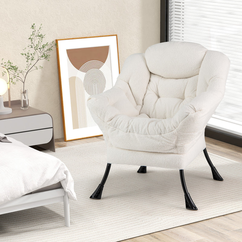 Sherpa Upholstered Accent Chair with Cozy Head Pillow-Beige