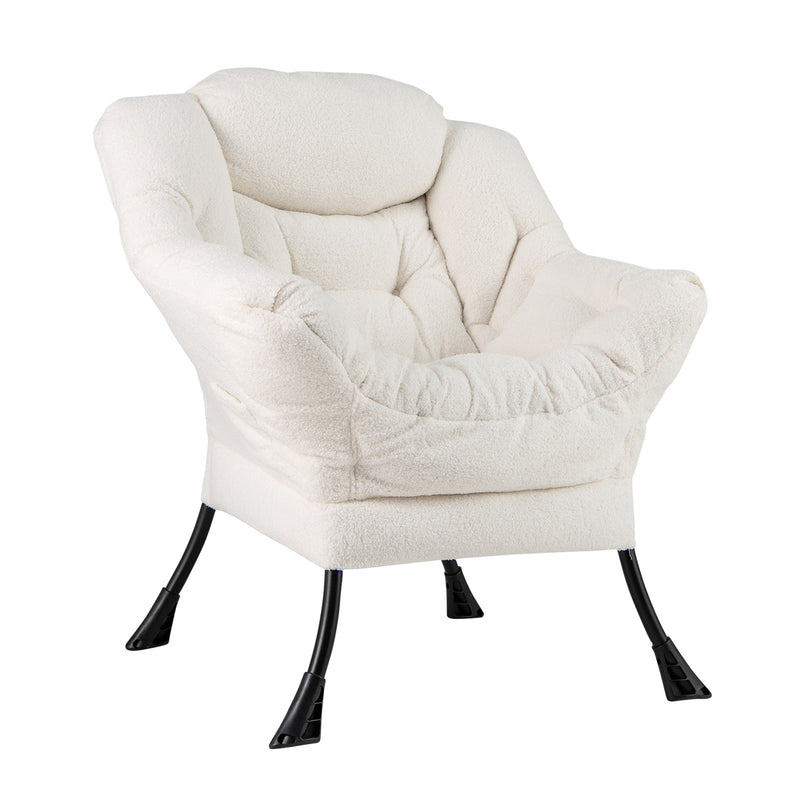 Sherpa Upholstered Accent Chair with Cozy Head Pillow-Beige