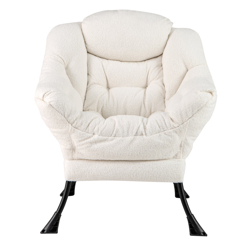 Sherpa Upholstered Accent Chair with Cozy Head Pillow-Beige