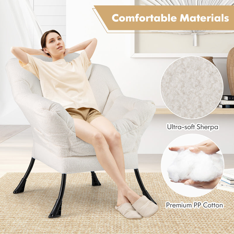 Sherpa Upholstered Accent Chair with Cozy Head Pillow-Beige