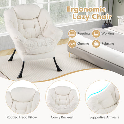 Sherpa Upholstered Accent Chair with Cozy Head Pillow-Beige