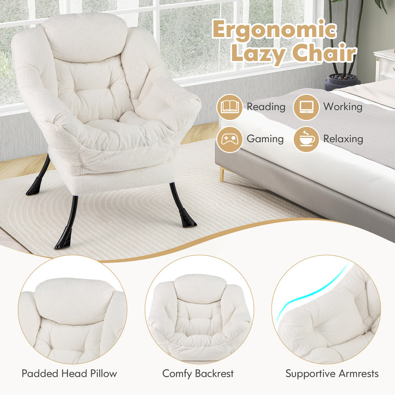 Sherpa Upholstered Accent Chair with Cozy Head Pillow-Beige