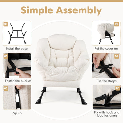 Sherpa Upholstered Accent Chair with Cozy Head Pillow-Beige