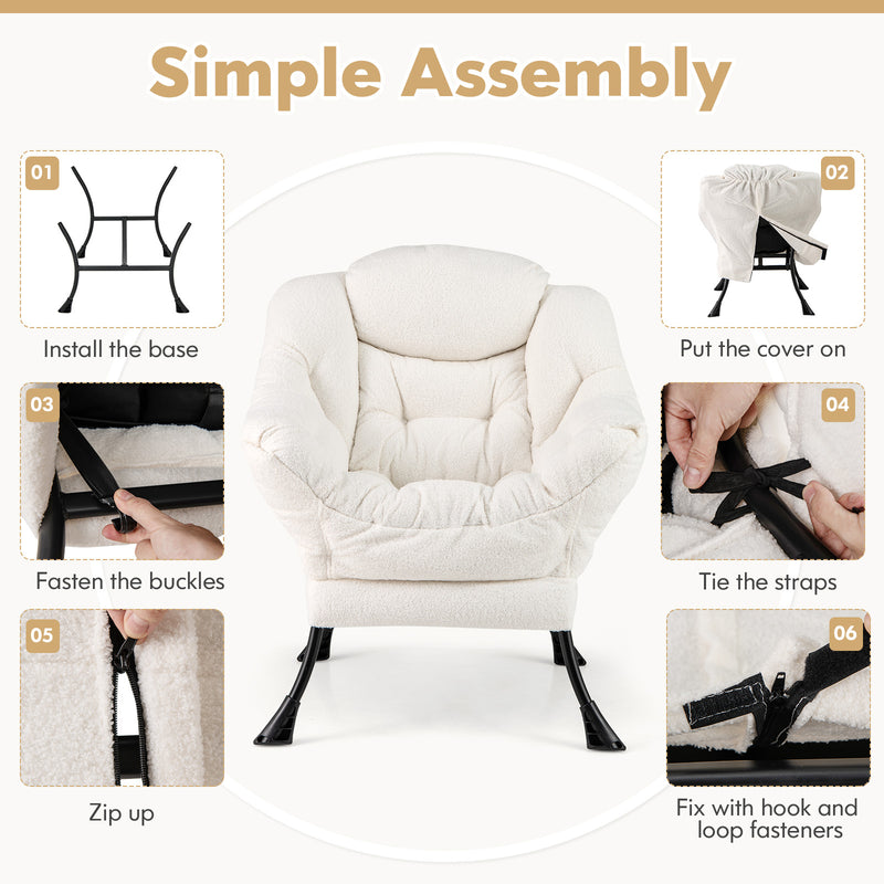 Sherpa Upholstered Accent Chair with Cozy Head Pillow-Beige