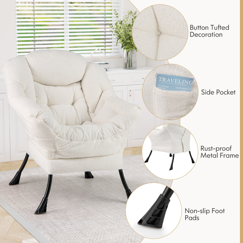 Sherpa Upholstered Accent Chair with Cozy Head Pillow-Beige