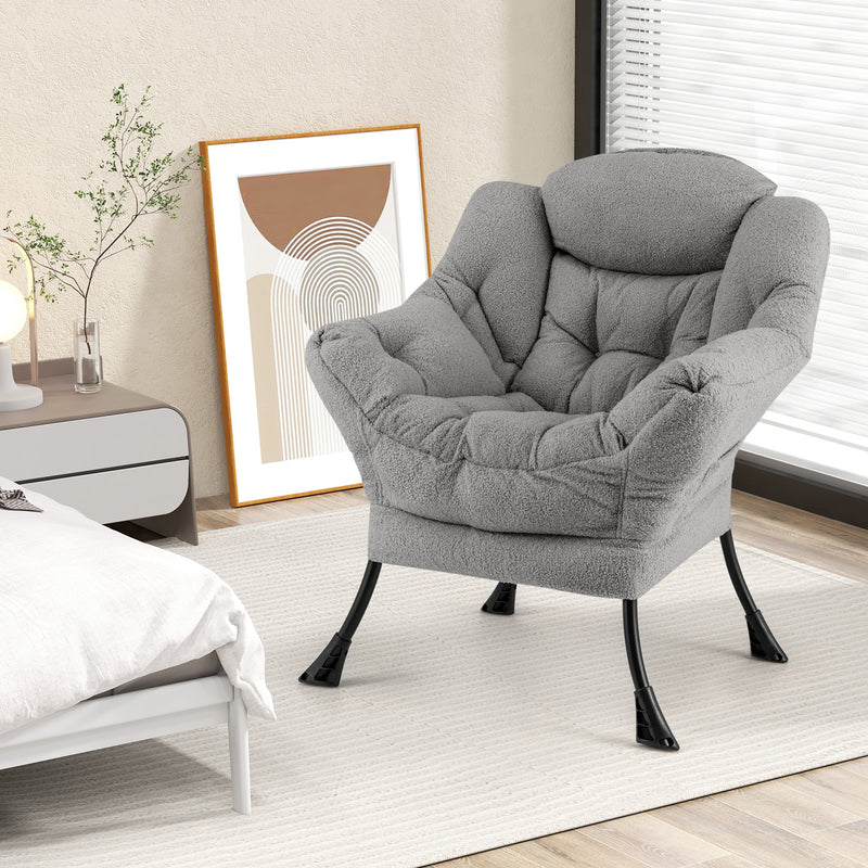 Sherpa Upholstered Accent Chair with Cozy Head Pillow-Gray