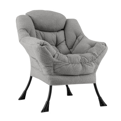 Sherpa Upholstered Accent Chair with Cozy Head Pillow-Gray
