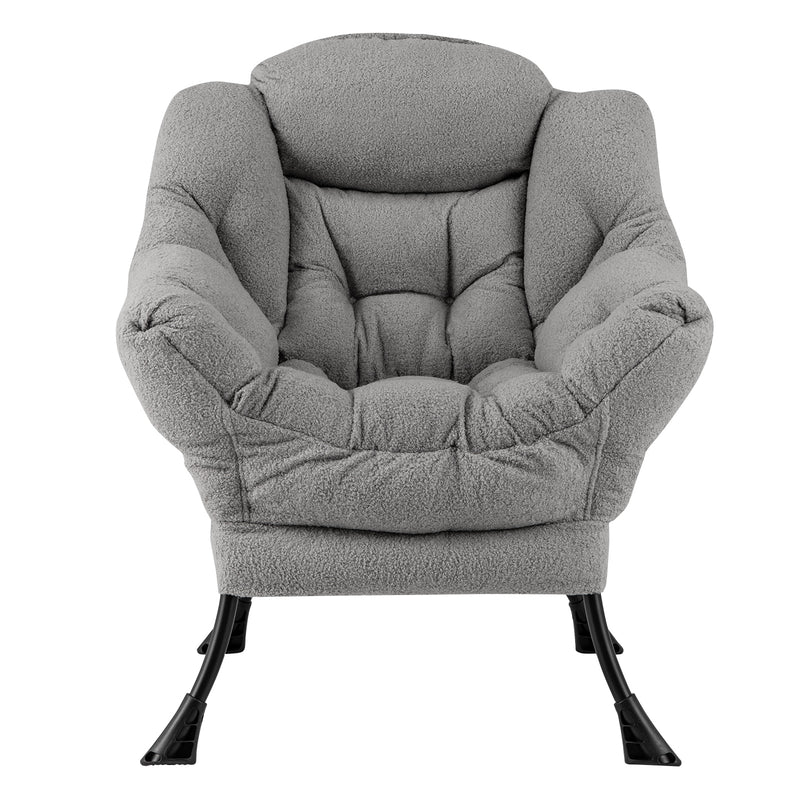 Sherpa Upholstered Accent Chair with Cozy Head Pillow-Gray