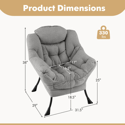 Sherpa Upholstered Accent Chair with Cozy Head Pillow-Gray