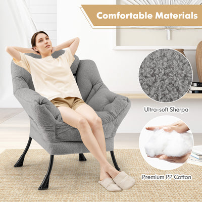 Sherpa Upholstered Accent Chair with Cozy Head Pillow-Gray